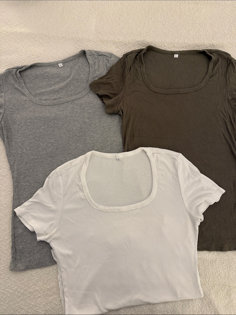 Bundle! Classic Scoop Neck Ribbed Tee - White, Gray & Olive